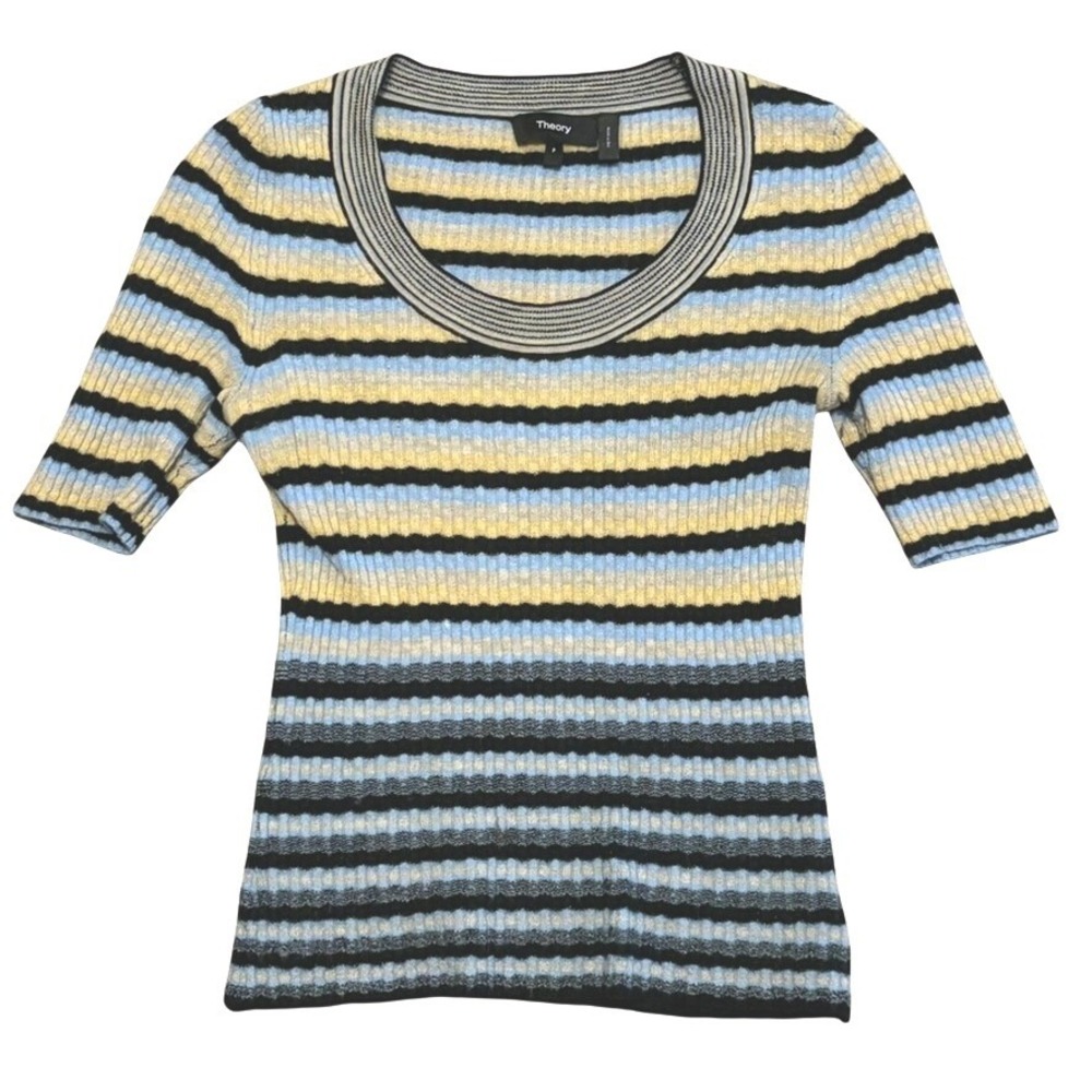 Theory Leenda Striped 100% Wool Top Sz P Preppy Academia Quiet Luxury